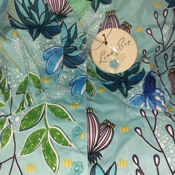 Lindy Bop Dress Turquoise Blue Floral Print Pinup Swing Dress Size 10 - Picture 10 of 11